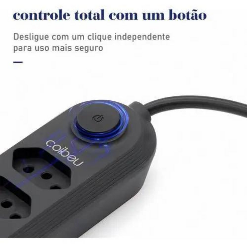 Extensão De 4 tomadas, 3 Entradas USB e Com Botão Power Geral