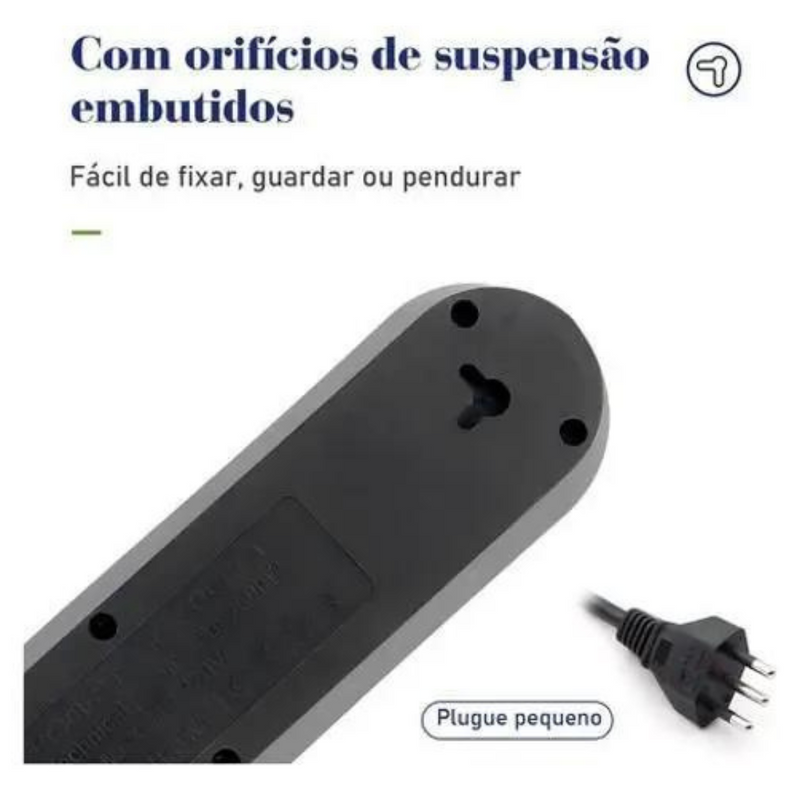 Extensão De 4 tomadas, 3 Entradas USB e Com Botão Power Geral