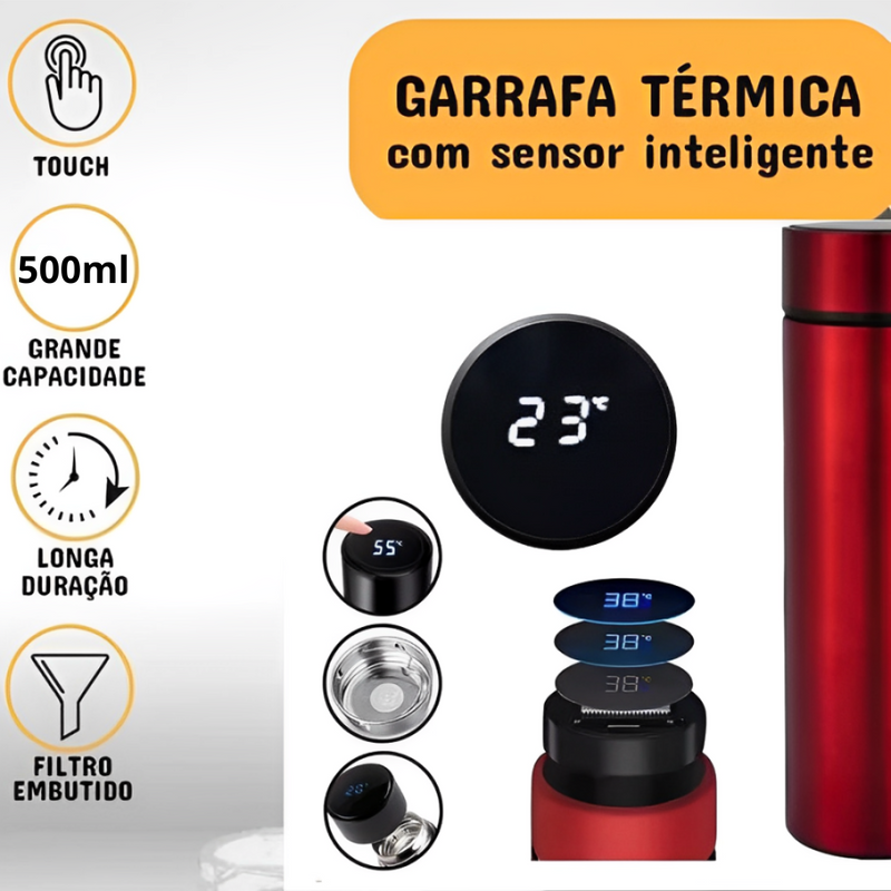 Garrafa Térmica Inox Inteligente com Led Marcador de Temperatura 500ml