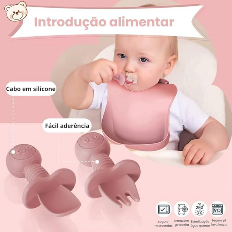 Kit Introdução Alimentar Bebê Utensílios de Silicone 8 Pçs BBL-54