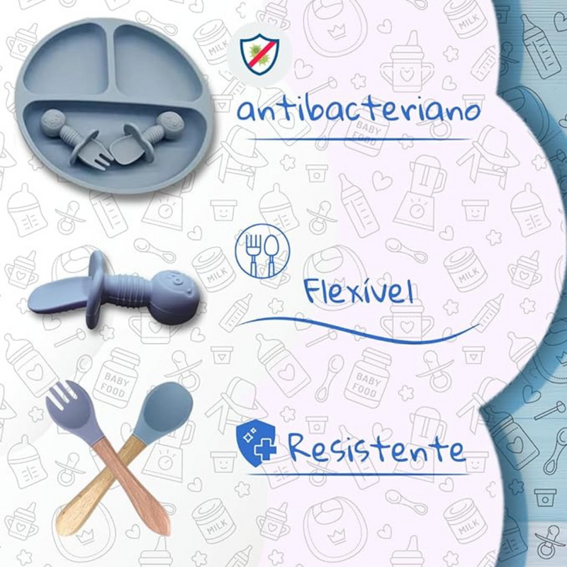 Kit Introdução Alimentar Bebê Utensílios de Silicone 8 Pçs BBL-54