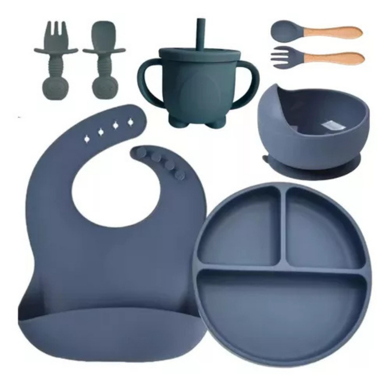 Kit Introdução Alimentar Bebê Utensílios de Silicone 8 Pçs BBL-54