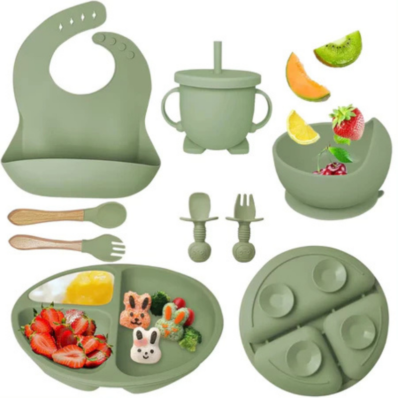 Kit Introdução Alimentar Bebê Utensílios de Silicone 8 Pçs BBL-54