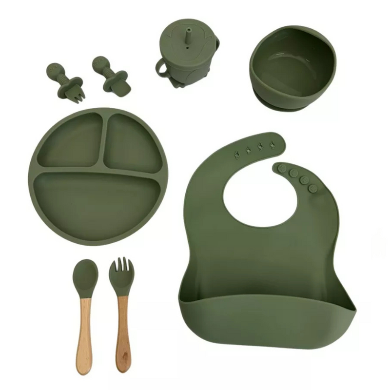 Kit Introdução Alimentar Bebê Utensílios de Silicone 8 Pçs BBL-54