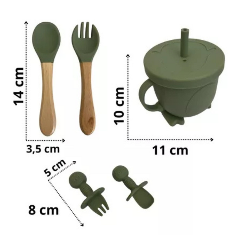 Kit Introdução Alimentar Bebê Utensílios de Silicone 8 Pçs BBL-54