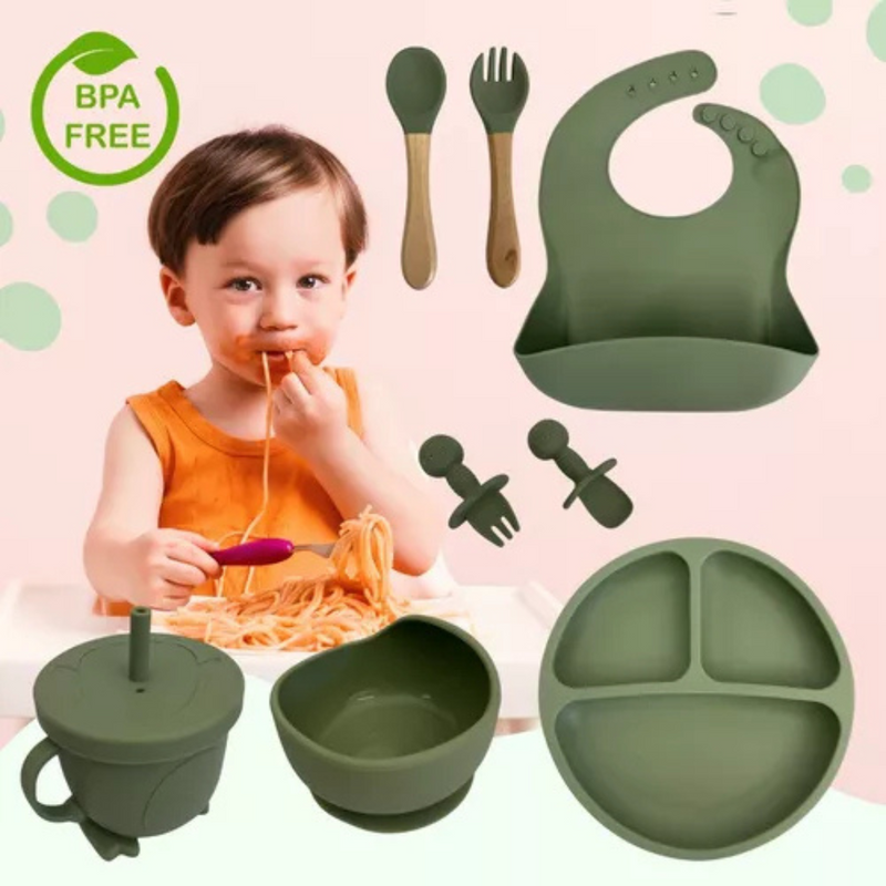 Kit Introdução Alimentar Bebê Utensílios de Silicone 8 Pçs BBL-54