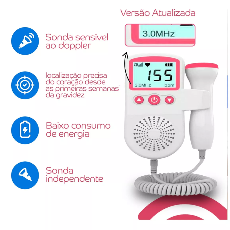 Sonar Doppler Ultrassom Ouvir Batimentos Bebe Monitor